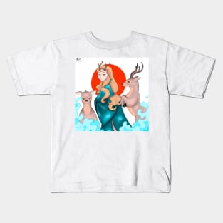 Chinese man and deers Kids T-Shirt